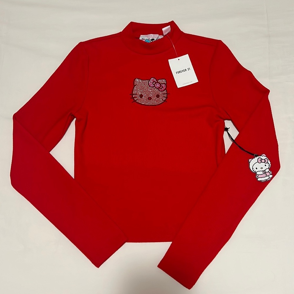 NWT Hello Kitty x Forever 21 Long Sleeve Shirt Red Y2K